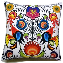 Polish Wycinanki Folk Pillow: White