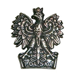 The Polish crowned eagle with Polska (Poland) at the base of this metal lapel pin.