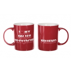 This attractive ceramic mug is decorated in the colors of the Polish flag, red and white.