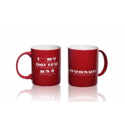 This attractive ceramic mug is decorated in the colors of the Polish flag, red and white.