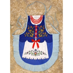 Delightful cooking apron with a colorful authentic Kashub costume design, This apron makes a perfect gift for anyone looking for an upscale kitchen accessory or gift.  It's also a great low cost alternative when you need to wear a Polish costume.