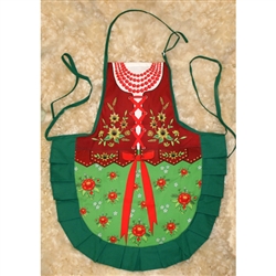 Delightful cooking apron with a colorful authentic Goralka (Podhale mountain) costume design, This apron makes a perfect gift for anyone looking for an upscale kitchen accessory or gift.  It's also a great low cost alternative when you need to wear a Poli
