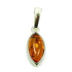 Baltic Amber in a sterling silver frame. Size .25" x 1" - .75cm x 2.5cm.
