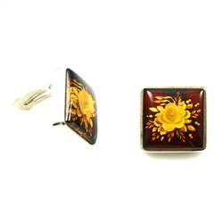 Clip on Amber Earings - Square Cameo