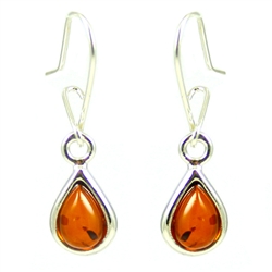 Honey Amber Teardrop Earrings, with a sterling silver safety-closure loop. Amber is soft, only slightly harder than talc, and should be treated with care.