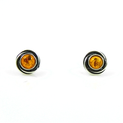 Oval Swirl Silver And Honey Amber Stud Earrings