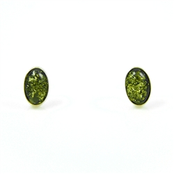 Green Amber Oval Earrings