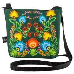 Polish Wycinanki Design Shoulder Purse : Forest Green