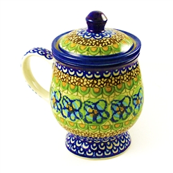 Polish Pottery 8 oz. Herbal Mug And Infuser. Hand made in Poland. Pattern U151 designed by Maryla Iwicka.