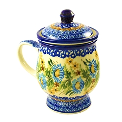 Polish Pottery 8 oz. Herbal Mug And Infuser. Hand made in Poland. Pattern U1588 designed by Maria Starzyk.