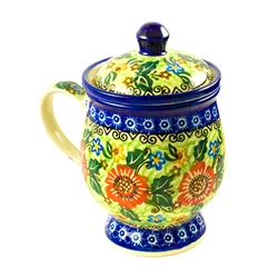 Polish Pottery 8 oz. Herbal Mug And Infuser. Hand made in Poland. Pattern U1730 designed by Irena Maczka.