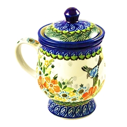 Polish Pottery 8 oz. Herbal Mug And Infuser. Hand made in Poland. Pattern U2479 designed by Maria Starzyk.