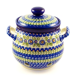 Polish Pottery 6" Garlic/Shallot Keeper. Hand made in Poland. Pattern U360 designed by Krystyna Deptula.