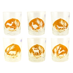 Polish Forest Wildlife Low ball Engraved Crystal Glass Set (6)