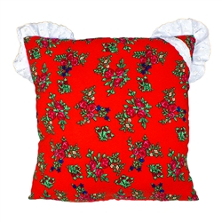Beautiful stuffed folk design pillow. 100% polyester and made in Poland. Back side of the pillow is red satin and has an
open slit for removing the interior pillow.
