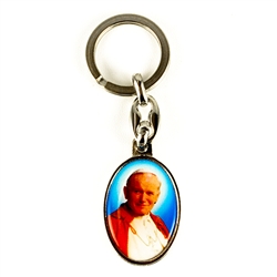 Sturdy metal key ring featuring the image of St. John Paull II.