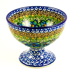 Polish Pottery 4" Pedestal Dessert Bowl. Hand made in Poland. Pattern U151 designed by Maryla Iwicka.