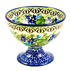 Polish Pottery 4" Pedestal Dessert Bowl. Hand made in Poland. Pattern U2957 designed by Zofia Spychalska.