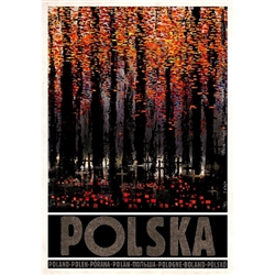 Polish poster designed by artist Ryszard Kaja to promote tourism to Poland. It has now been turned into a post card size 4.75" x 6.75" - 12cm x 17cm.