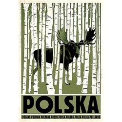 Polish poster designed by artist Ryszard Kaja to promote tourism to Poland. It has now been turned into a post card size 4.75" x 6.75" - 12cm x 17cm.