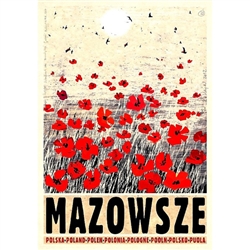 Mazowsze, Mazovia, Polish Poster designed by artist Ryszard Kaja to promote tourism to Poland. It has now been turned into a post card size 4.75" x 6.75" - 12cm x 17cm.