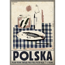 Polish poster designed by artist Ryszard Kaja to promote tourism to Poland. It has now been turned into a post card size 4.75" x 6.75" - 12cm x 17cm. Only