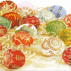 Polish Folk Art Luncheon Napkins (package of 20) - "Pisanki Gold" - Folk Easter Eggs. Three ply napkins with water based paints used in the printing process.