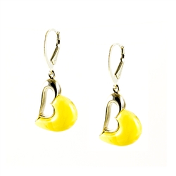 Heart Shaped Silver And Custard Amber Earrings