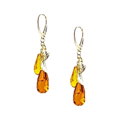 Faceted Amber Drop And Silver Leaf Earrings