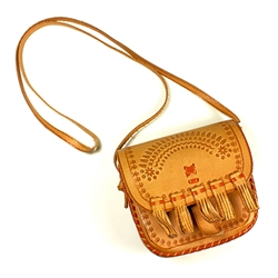 Darling little hand-crafted leather purse (pouch), with 19" fixed-length shoulder strap, from Zakopane Poland.