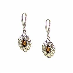 Honey Amber Oval Filigree Earrings