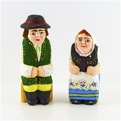 Hand carved and painted by folk artist Tadeusz Lesniak, our little couple is dressed in Kashubian costume from Northern Poland.