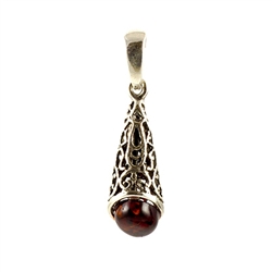 Drop of honey amber wrapped in silver in a calla lily shape.  Stylish and unique.