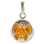 Round Butterfly Pendant- Amber And Silver