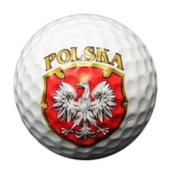 Features the emblem of Poland - The Polish Eagle on a red shield below the word "Polska".