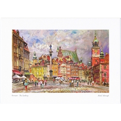 Beautiful print of a watercolor by Polish artist Michal Adamczyk. Looking to the north we see the famous Kolumna Zygmunta III Wazy (Sigismund's Column) on the left and the Royal Castle on the right. Suitable for framing. Includes an envelope for mailing.