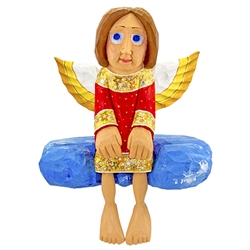 Master carver Waldemar Styperek is best known for his beautiful carvings of angels.  Here we see an angel sitting on a cloud.  This piece is designed to sit on a ledge or shelf.