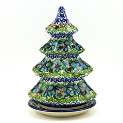 Polish Pottery 7" Votive Christmas Tree. Hand made in Poland. Pattern U151 designed by Maryla Iwicka.