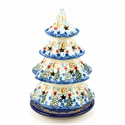 Polish Pottery 8.5" Votive Christmas Tree. Hand made in Poland. Pattern U4174 designed by Jolanta Okraska.