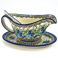 Polish Pottery 20 oz. Gravy Boat 3 piece set. Hand made in Poland. Pattern U2957 designed by Zofia Spychalska.