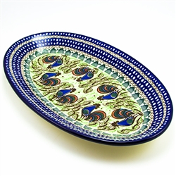 Polish Pottery 15" Oval Serving Platter. Hand made in Poland. Pattern U2664 designed by Monika Kuczynska.