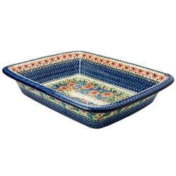 Polish Pottery 14" Baking Dish. Hand made in Poland. Pattern U2728 designed by Maria Starzyk.