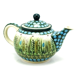 Polish Pottery 30 oz. Teapot. Hand made in Poland. Pattern U803 designed by Krystyna Dacyszyn.
