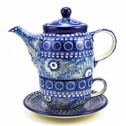 Polish Pottery 16 oz. Personal Teapot Set. Hand made in Poland. Pattern U1447 designed by Maryla Iwicka.