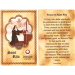 St Rita Holy Card This unique prayer card contains a third class relics on the front with the prayer on the back. Please note that these are third class relics and are not first or second class with a piece of cloth touched to the relics.