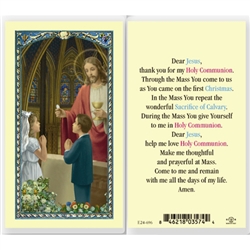 Holy Communion - Holy Card.  Plastic Coated. Picture is on the front, text is on the back of the card.