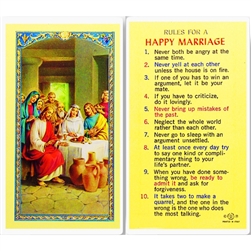 Rules for a Happy Marriage - Holy Card.  Plastic Coated. Picture is on the front, text is on the back of the card.