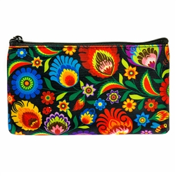 Darling little purse decorated with a Polish mountain floral design. 100% polyester and plastic lined. Made in Poland.