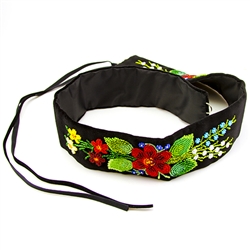 Gorgeous hand beaded black velvet belt from the Lowicz region in Poland  Made entirely by hand.