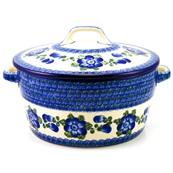 Polish Pottery 8" Round Covered Baker. Hand made in Poland and artist initialed.
